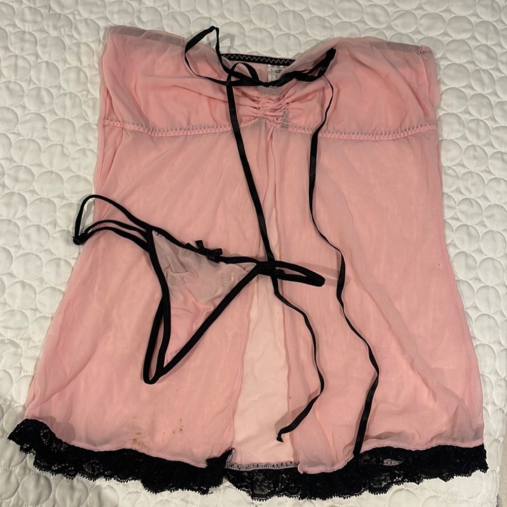 Baci lingerie women one size fits all strapless pink and black cami lingerie set